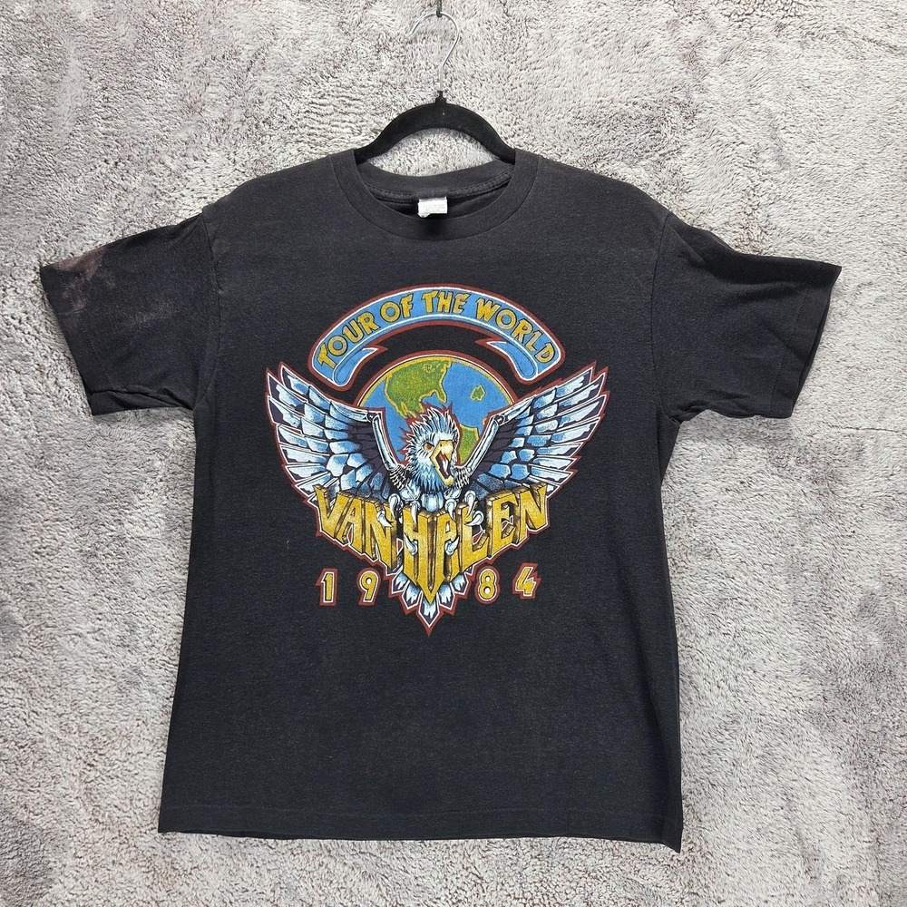VTG Van Halen Shirt Mens Large Black 1984 Tour Of The World Band Tee 80s